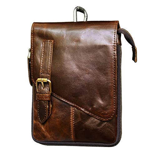 Le'aokuu Mens Genuine Leather Small Messenger Shoulder Satchel Phone Pouch Belt Waist Bag Pack - color: Large Coffee 3