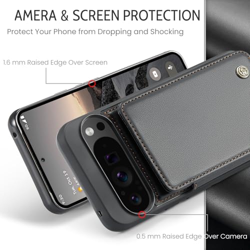 Kowauri for Google Pixel 9 Pro XL Case, PU Leather Wallet Case for Women Men with RFID Blocking Card Holder Slot Magnetic Closure Shockproof Protective Phone Cover for Google Pixel 9 Pro XL (Black)
