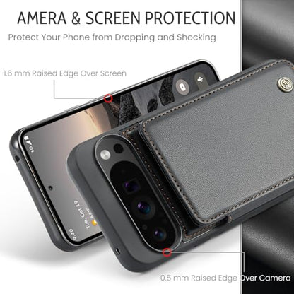 Kowauri for Google Pixel 9 Pro XL Case, PU Leather Wallet Case for Women Men with RFID Blocking Card Holder Slot Magnetic Closure Shockproof Protective Phone Cover for Google Pixel 9 Pro XL (Black)