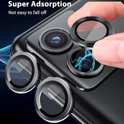 Zeking (2 Set for Motorola Edge (2024) Camera Lens Protector, Scratch-Resistant HD Clarity Ultra-Thin 9H Tempered Glass with Aluminum Edging, Individual Metal Lens Cover (Black) - color: Black