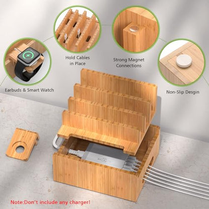 Pezin & Hulin Bamboo Charging Stand with Pack 5 Cables-Natural Bamboo - color: Without Charger