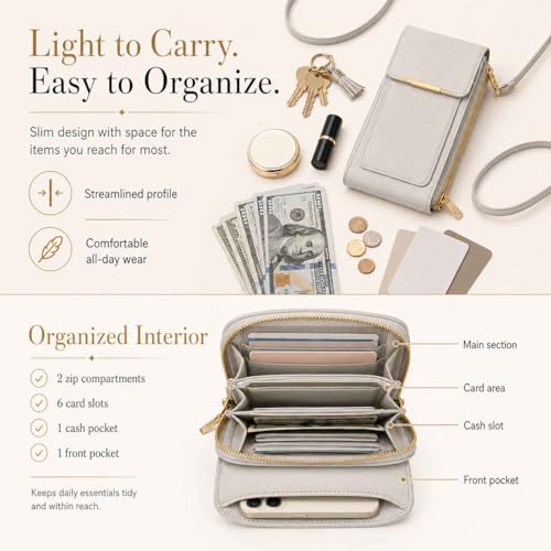 2026 Touchscreen Phone Crossbody Bag for Women, RFID Blocking Leather Mobile Phone Purse - color: Brown