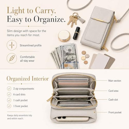 2026 Touchscreen Phone Crossbody Bag for Women, RFID Blocking Leather Mobile Phone Purse - color: Brown
