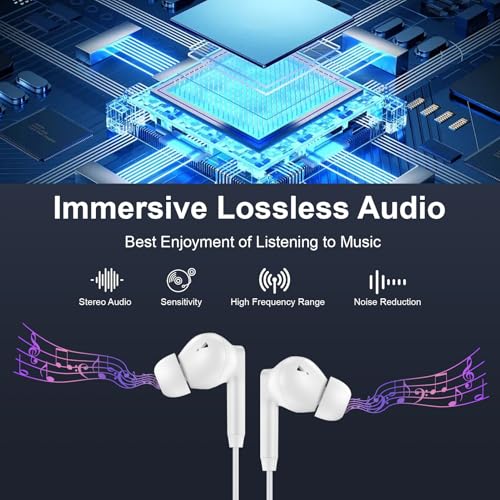 for iPhone 18 17 16 Headphones Wired Earbuds, USB C Earbuds Wired Ear Buds - color: White