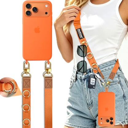 Cell Phone Lanyard Crossbody Built 3 Hooks & Anti-Slip Wrist Strap - color: Orange, size: Small: Width 0.79''/Length 35.54'' – 69.93''