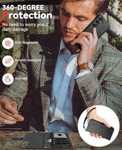 OCASE for Samsung Galaxy S26 Detachable Wallet Case with Card Holder, [2 in 1] PU Leather Flip Folio Case with RFID Blocking Stand Wrist Strap Shockproof Phone Cover 2026, Black | Magnetic [Wireless Charging] [Card Slot] Leather Shockproof Case Mobile Pho