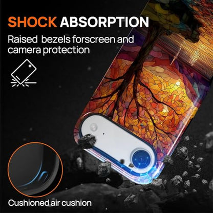 Magnetic Phone Case for iPhone 17 Air,Compatible with MagSafe,Durable 2 Layers Full Covered Shockproof Protective Cover-Stained Glass Sunrise Fall Leaves - color: Stained Glass Sunrise Fall Leaves, size: iPhone 17 Air