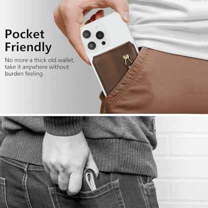 HAII for MagSafe Card Wallet Bag compatible with MagSafe Invisible Ultra-Thin Lightweight Kickstand Magnetic Mobile Wallet Man Woman, 4 Card Slots + 1 Zipper Cash Bag. (Brown, Zipper) - color: Brown, size: 4 Card Slots + 1 Zipper Cash Bag - Zipper