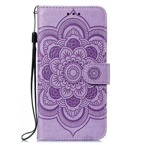 EYZUTAK Case for Samsung Galaxy A16 4G/5G, Premium Leather Magnetic Closure Flip Wallet Phone Case with Card Holder Cash Slot Stand Function Embossed Mandala Flower Shockproof Lanyard Cover - Purple - color: Purple, size: Samsung Galaxy A16 4G/5G