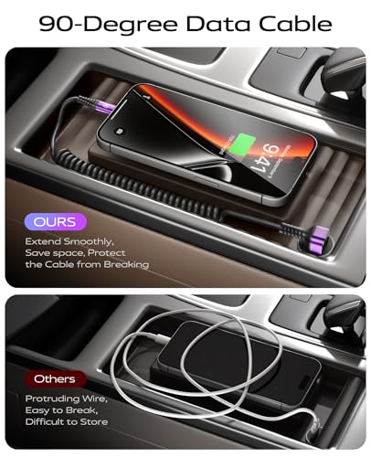 90 Degree USB A to USB C Cable 6FT Coiled USB-C Fast 3A Charging Cable - color: Purple, size: 6FT