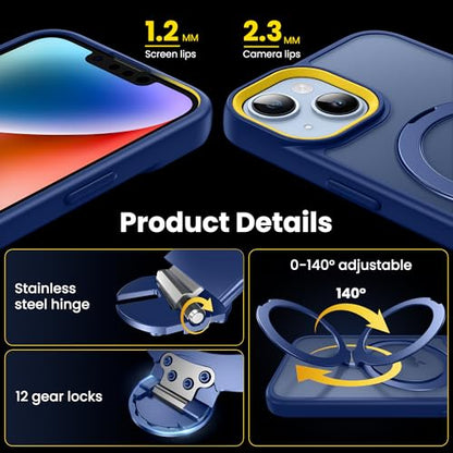 Supdeal Magnetic Stand Case for iPhone 13/14, [360° Rotating Invisible Kickstand] [Compatible with Mag Safe] [Military Grade Protection] Ring Magnet Holder Matte Phone Cover, 6.1'', Blue - color: Blue, size: iPhone 13/14