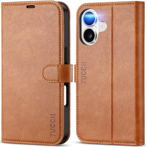 TUCCH Case Wallet for iPhone 17 6.3" 2025, RFID Blocking Folio, Light Brown | 4 Card Holders, Kickstand, PU Leather, Magnetic Closure, Shockproof TPU Shell, Protective Flip Cover - color: Textured Light Brown