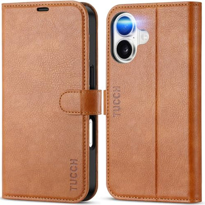 TUCCH Case Wallet for iPhone 17 6.3" 2025, RFID Blocking Folio, Light Brown | 4 Card Holders, Kickstand, PU Leather, Magnetic Closure, Shockproof TPU Shell, Protective Flip Cover - color: Textured Light Brown