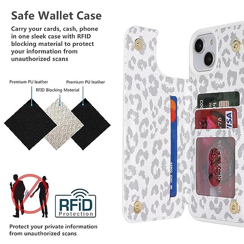 iCoverCase Compatible with iPhone 14 Plus Phone Case with Card Holder, Wallet Case for Women Men RFID Blocking PU Leather Protective Case 6.7 Inch (Gray Leopard) - color: Gray Leopard