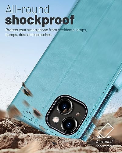 OCASE Compatible with iPhone 15 Wallet Case, PU Leather Flip Folio Case with Card Holders RFID Blocking Kickstand [Shockproof TPU Inner Shell] Phone Cover 6.1 Inch 2023, Mint Green - color: Mint Green