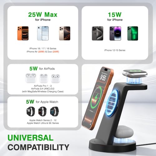 25W Fast Desktop 3 in 1 Magnetic Wireless Charging Stand Station