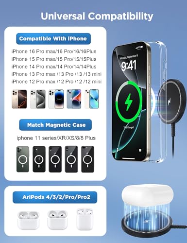 Magsafe Charger Magnetic Wireless Charge iPhone: Strong Magnet Charging Pad - color: Black