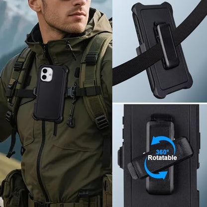 for iPhone 16 Case with Belt Clip Holster + Screen Protector, Black | Heavy Duty Drop Protection, 3-Layer Rugged Shockproof Anti-Drop Full Body Protective Case for iPhone 16 6.1 Inch - color: Black