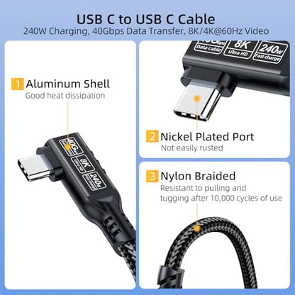 USB C Cable 3.3ft 2-Pack, USB C 90 Degree Right Angle Cable - color: Black, size: 3.3FT+3.3FT, style: Right Angle