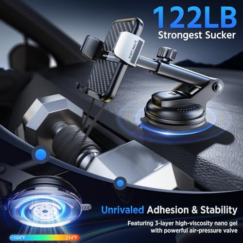 3-in-1 Car Phone Holder [122+LBS Strongest Suction & Stable Clamp Arm] 360° Adjustable Car Phone Mount, Cell Phone Holders for Your Car for Dashboard Vent, All Smartphones & Car Models - color: Black