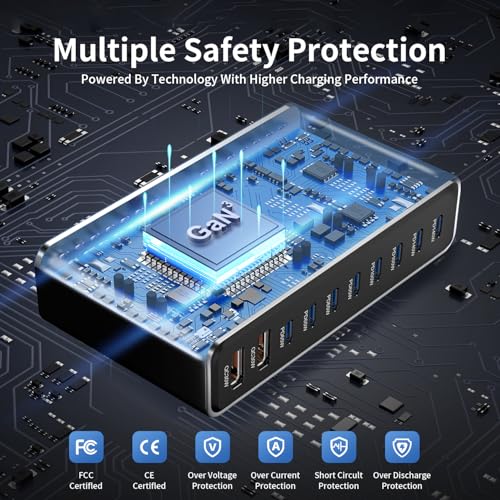 800W GaN3 10-Port USB-C Charging Station - Fast Charger for Laptops, Tablets, Smartphones, and More (Black) - size: 800WGaN3