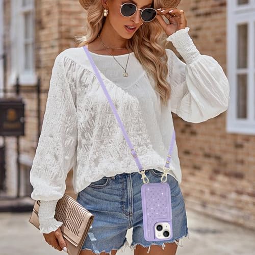 for iPhone 11 Wallet Case with Card Holder Slots and Strap, RFID Blocking Magnetic Flip Folio Cover, Crossbody Purse Protection Case with Kickstand,Purple Diamond - color: Purple Diamond, size: iPhone 11(6.1")