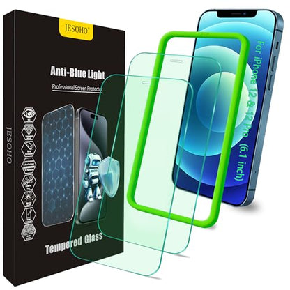 JESOHO Screen Protector for iPhone 12 & iPhone 12 Pro 6.1 inch, 2 Pack | Blue Light Blocking Tempered Glass Film, Eye Protection, Case Friendly, No Bubble,with Easy Installation Kit - size: iPhone 12/12 Pro (6.1 inches)