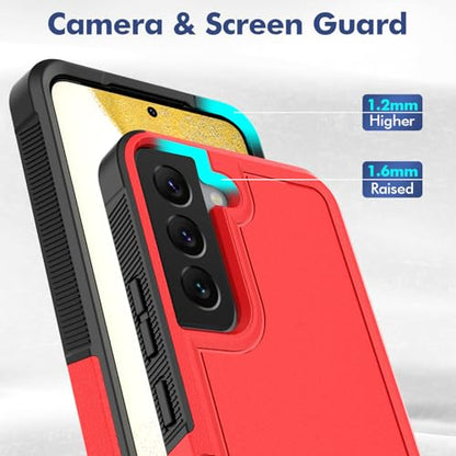 for Samsung Galaxy S22 Case: Dual Layer Protective Heavy Duty Cell Phone Cover Shockproof Rugged with Screen Protector - Military Protection Bumper Tough - Samsung Galaxy S22 5G 2022, 6.1 inch, Red - color: Red (PC) + Black (TPU)
