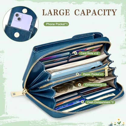 HUANLANG Small Crossbody Phone Bags for Women Cell Phone Purse Wallet | Wallet with Phone Pouch, Small, Leather, Card Slots, RFID Blocking, Anti-theft, Multi Pockets, Detachable Adjustable Strap - color: A-blue