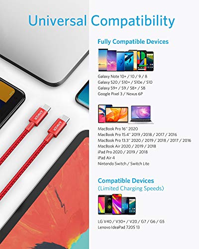 Anker USB C to USB C Cable, 100W Fast Charging Cable (1-Pack, 6 ft, Red) - color: Red, size: 10ft