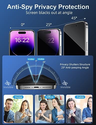 ruwa Privacy Screen Protector for iPhone 14 Pro [3-Pack][6.1 Inch] Anti-Peep Tempered Glass Films with Easy Installation Frame, 9H Hardness, Scratch Resistant, Full Coverage (Only for iPhone 14Pro) - size: for iPhone 14 Pro-6.1 inch 3-Pack
