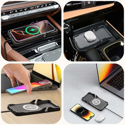 Wireless Car Charger Pad for iPhone 17/16/15/14/13/12 & Samsung, Non Slip Fast Wireless Charging Pad for Car Dashboard Console, Portable USB A Phone Charger for Vehicle SUV Truck Travel