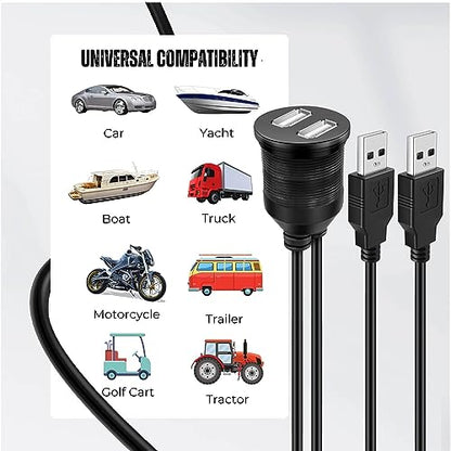 TNP Dual USB 3.0 Flush Panel Mount Extension Cable for Car Dash, 3 FT - size: 2 Ports USB (3 Feet)