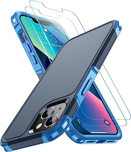 SPIDERCASE Designed for iPhone 13 Case, [10 FT Military Grade Drop Protection] [with 2 pcs Tempered Glass Screen Protector] Cover for iPhone 13 6.1 inch (Dark Blue) - color: Dark Blue, size: for iPhone 13