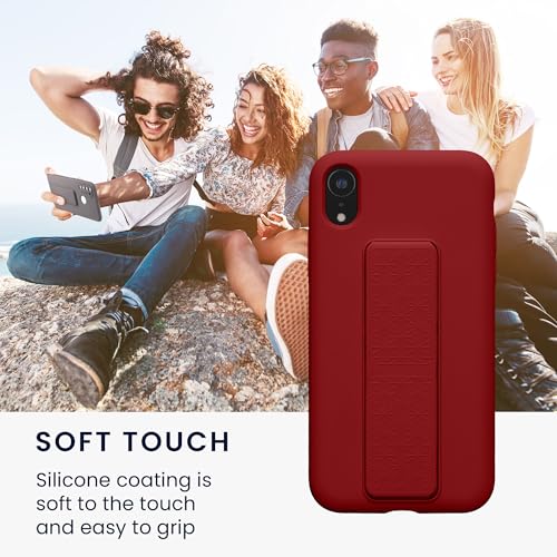 kwmobile Case for Apple iPhone XR Case - Soft TPU Cover with Silicone Coating - with Hand Strap and Stand Function - Shockproof - Rhubarb Red - color: Rhubarb Red