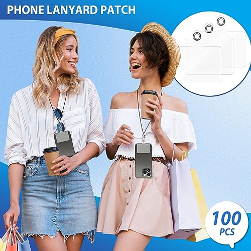 Tenceur 100 Pcs Universal Phone Tether Tab Plastic Lanyard Patch with Metal Ring for Wrist Cell Phone Lanyard Strap Fit Most Smartphones Safety Drop Protection, Clear