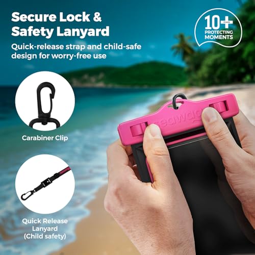 SEAWAG Next Waterproof Phone Pouch, IPX8 Dry Bag for iPhone 16 15 14 13 Pro Max & Samsung Galaxy S25 S24 — Underwater Case, Full Touchscreen, Lanyard, Beach Pool Snorkeling, 1 Pack Pink - color: 1Pack Pink