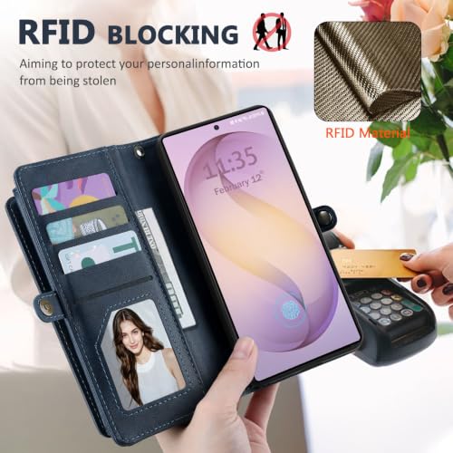 for Samsumg Galaxy S26 Ultra Wallet Case, Detachable Magnetic Phone Case,Faux Leather Strap Wallet,with RFID Blocking,Zipper Card Holder,Shoulder Straps (Darkblue) - color: Darkblue, size: Samsumg Galaxy S26 Ultra