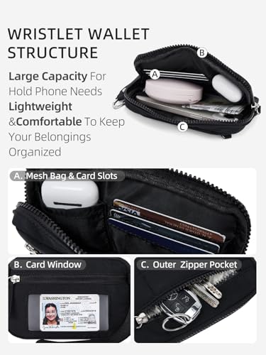WESTBRONCO Wristlet Wallets for Women – RFID Blocking Quilted Nylon Phone Wallet, Card Holder Purse for Travel & Everyday Use - color: Black