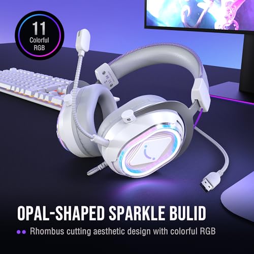 FIFINE AmpliGame H13WP USB Gaming Headset Wired, Customizable RGB Light - color: White and Purple