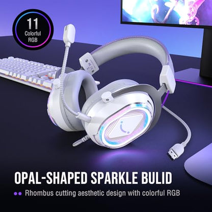 FIFINE AmpliGame H13WP USB Gaming Headset Wired, Customizable RGB Light - color: White and Purple