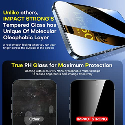ImpactStrong Anti-Spy Privacy Screen Protector for iPhone 14 Pro (6.1-Inch), 9H Tempered Glass, Shatter-Resistant, Anti-Scratch, Easy Install Kit, Case Friendly, 2-Pack - size: iPhone 14 Pro
