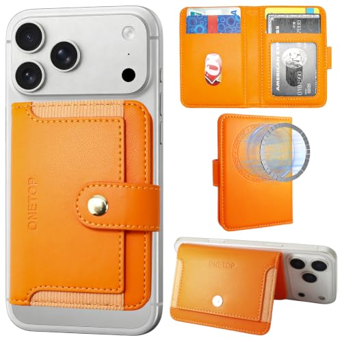 ONETOP for MagSafe Wallet,Magnetic Phone Wallet with 5 Card Slots,Orange - color: Orange