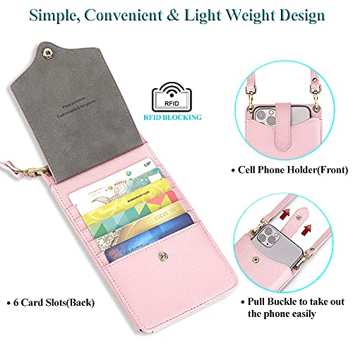 Peacocktion Small Crossbody Cell Phone Purse for Women, Lightweight Mini Small Crossbody Bags for Women with Card Slots - color: 07-pink