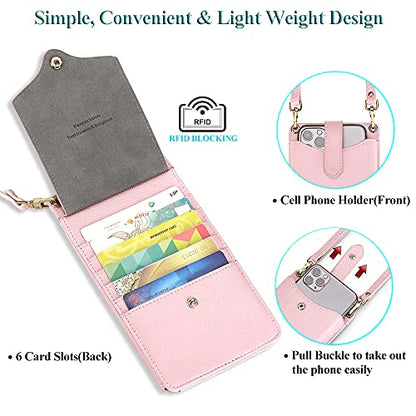 Peacocktion Small Crossbody Cell Phone Purse for Women, Lightweight Mini Small Crossbody Bags for Women with Card Slots - color: 07-pink