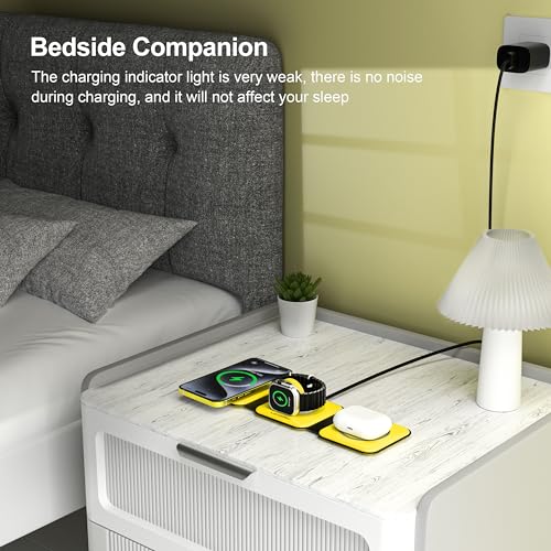 3 in 1 Charging Station for Multple Devices,Foldable 3 in 1 Wireless Charger for Travel,Nano Wireless Charging Station for iPhone16 15 14 13 12 Pro Max/Watch 10 9 8 7 6 5 4 3 Ultra/AirPod Pro - color: Yellow