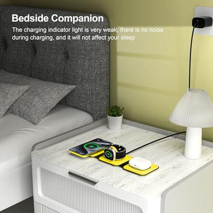 3 in 1 Charging Station for Multple Devices,Foldable 3 in 1 Wireless Charger for Travel,Nano Wireless Charging Station for iPhone16 15 14 13 12 Pro Max/Watch 10 9 8 7 6 5 4 3 Ultra/AirPod Pro - color: Yellow