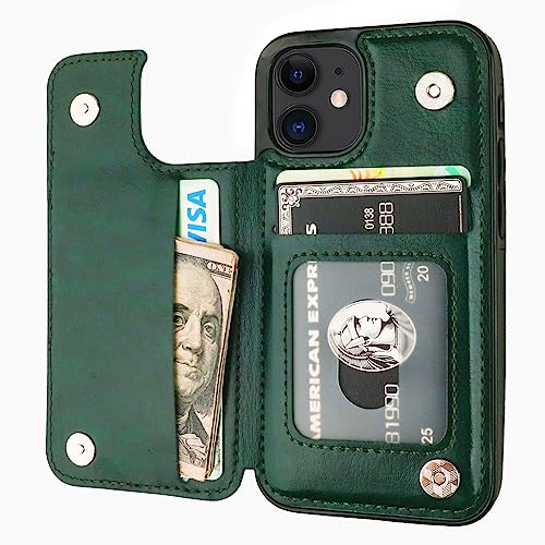 ONETOP for iPhone 12 Mini Wallet Case with Card Holder,Green - color: Green