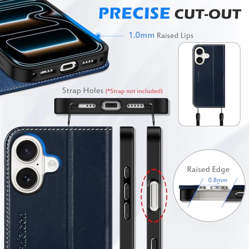 SHIELDON Genuine Leather Case Wallet for iPhone 17 6.3", Retro Dark Blue | Folio Design, Magnetic Closure, RFID Blocking, Credit Card Holder, Kickstand, Shock Absorbing Protective Cover - color: Retro Dark Blue