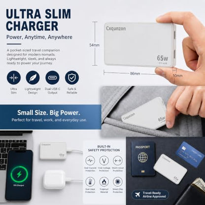 65W Slim USB C Wall Charger - color: White